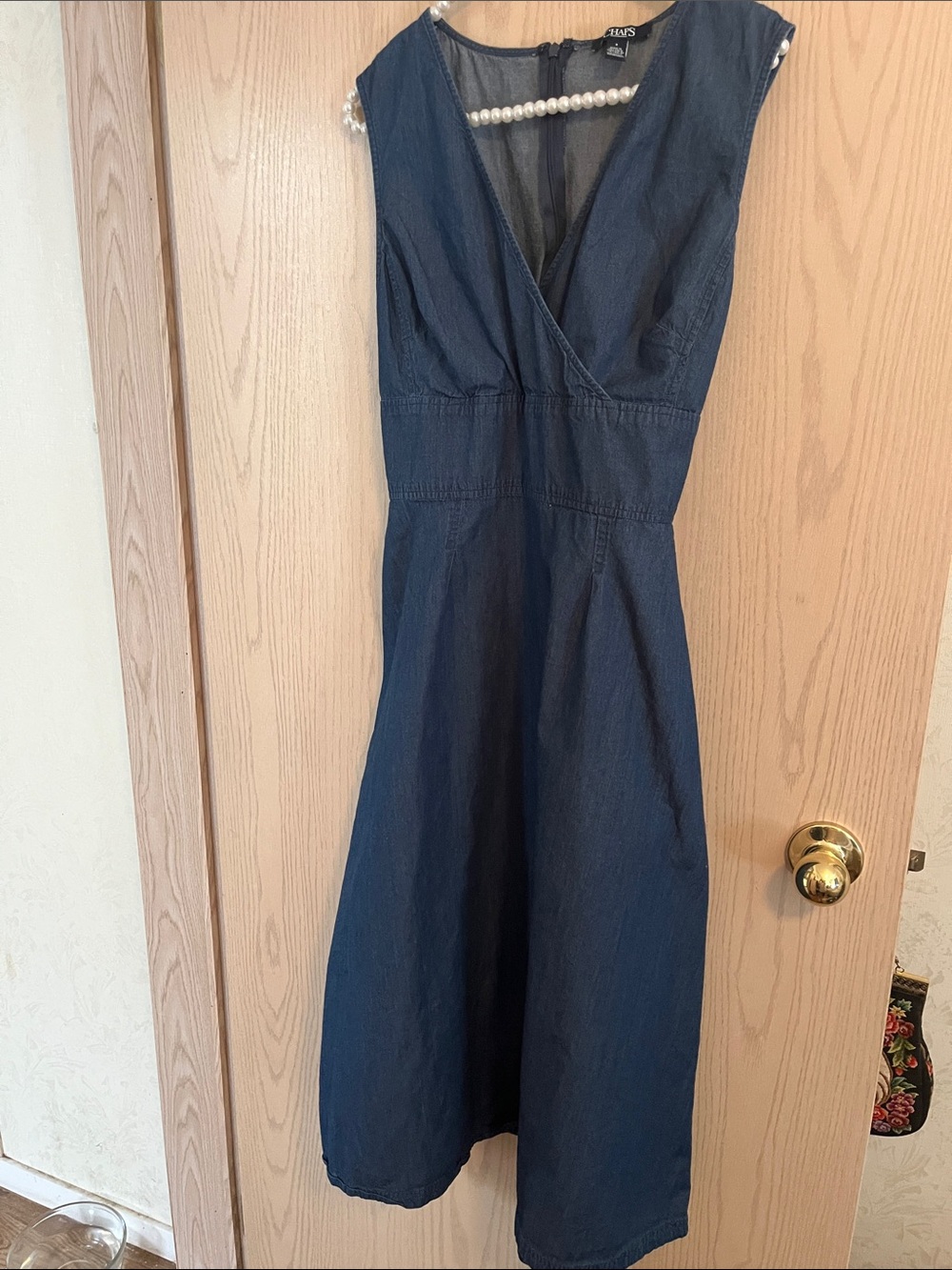 Chaps Dark Blue Denim Wrap Midi Dress
